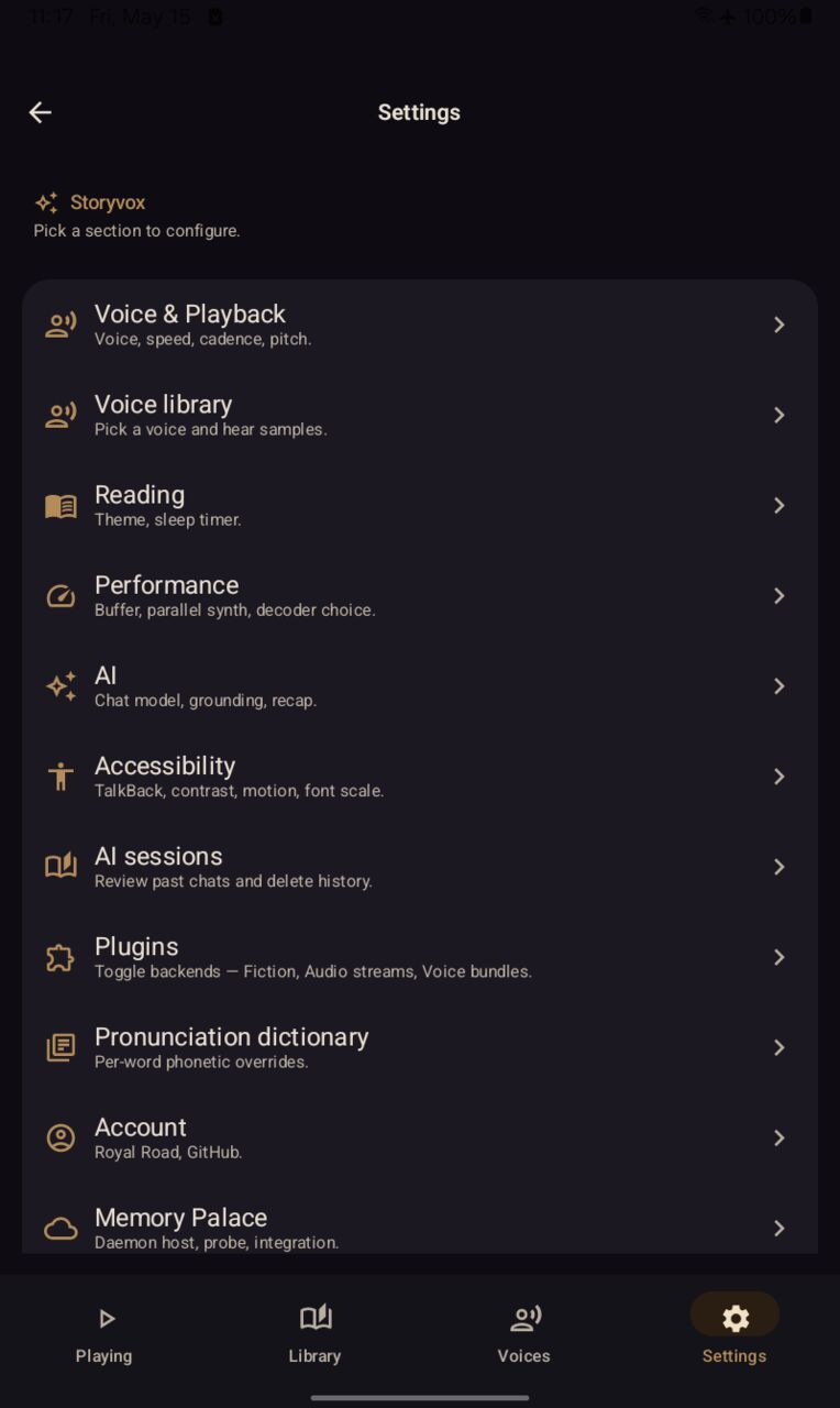 Settings hub