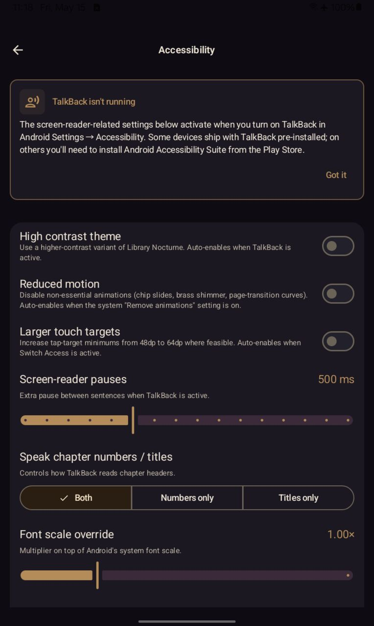 Accessibility settings